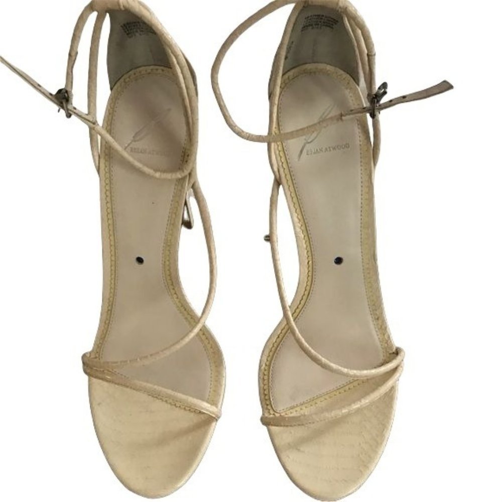 Brian Atwood Off White Snake Skin Strappy Ankle Adjustable Buckle Sandal Size 10